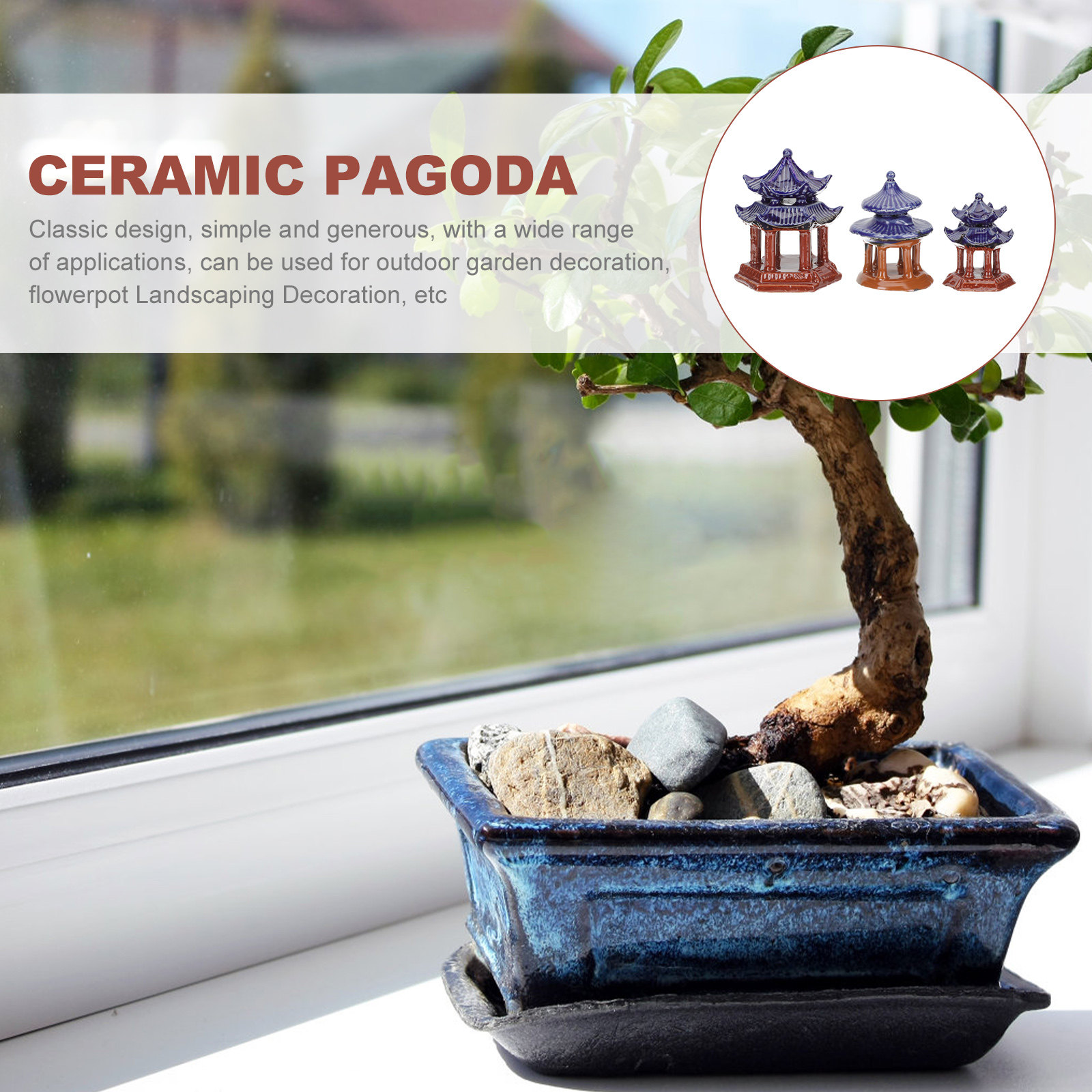 Aquarium Decor - 3Pcs Ceramic Pavilion Miniature Pagoda Simulated